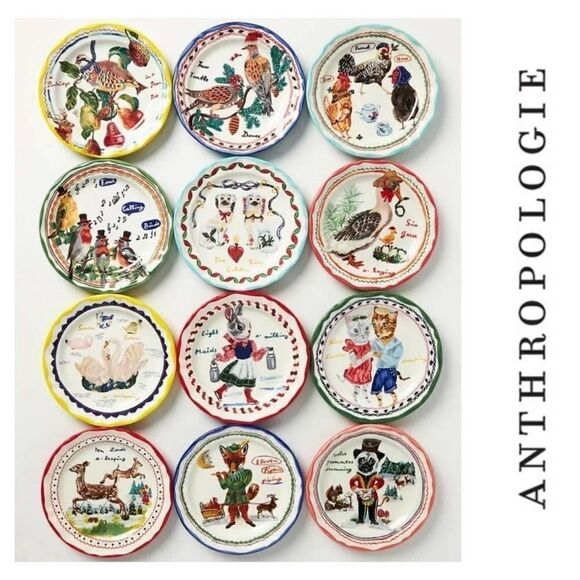 Anthropologie Nathalie Lete Tweleve Days of Christmas Desert Plates 12 - Picture 1 of 7